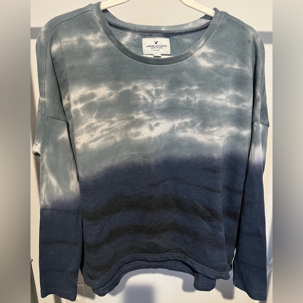 American Eagle Crew Sweater Pullover Womens Size Small Blue Cozy Top Ombre AE